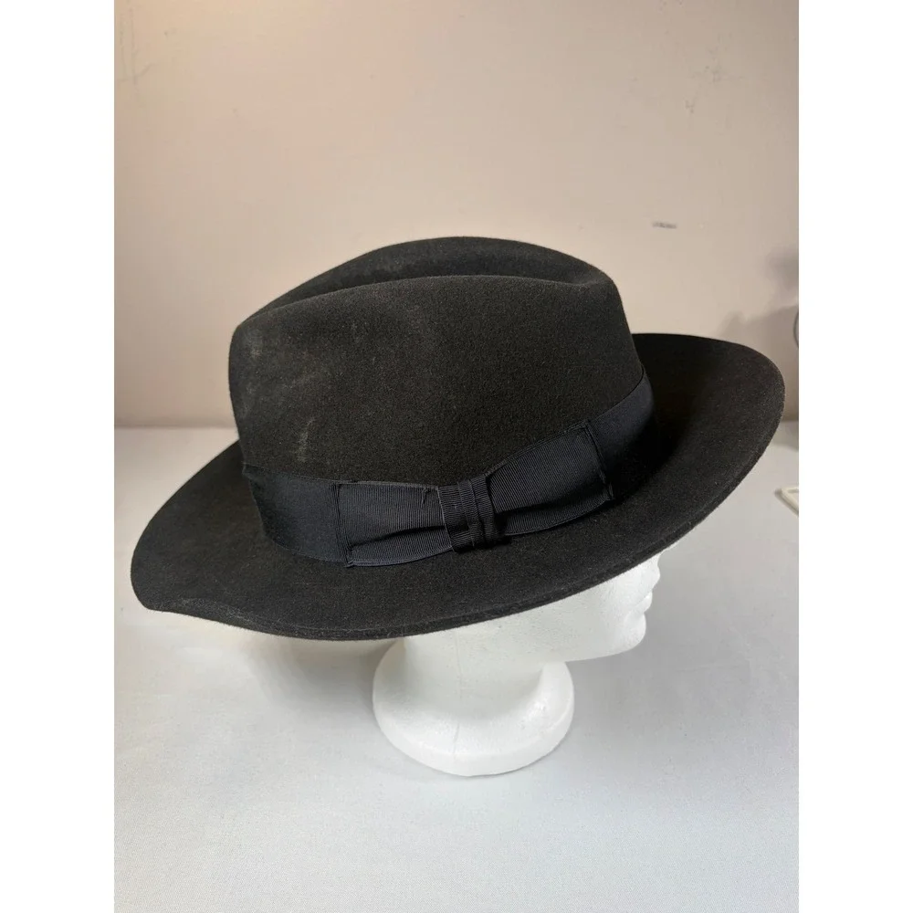 Goorin Bros Black Wool Felt Fedora Hat Handmade in Spain Wide Brim Mens L